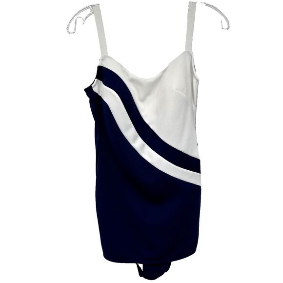 Vintage 60s Swimsuit Size 12 Front Skirt‎ Union Label One Piece Blue White USA - Picture 14 of 14